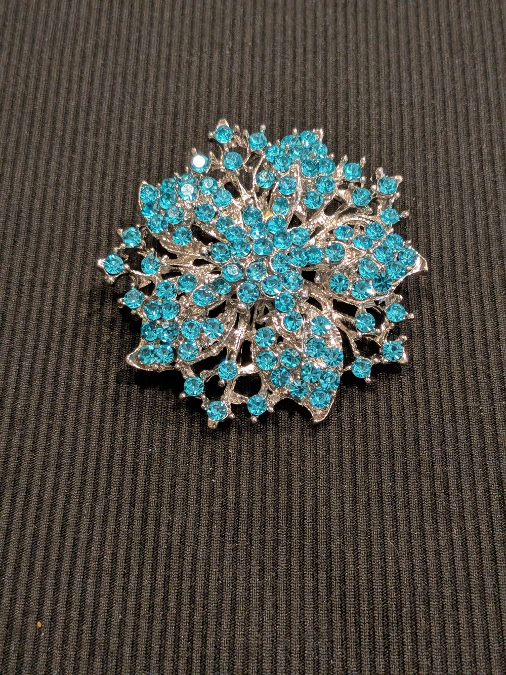 Crystal Floral Brooch - Turquoise Blue Accent
